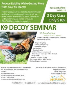 Read more about the article Police K9 Decoy Seminar – Windcrest, Texas April 13-15, 2015